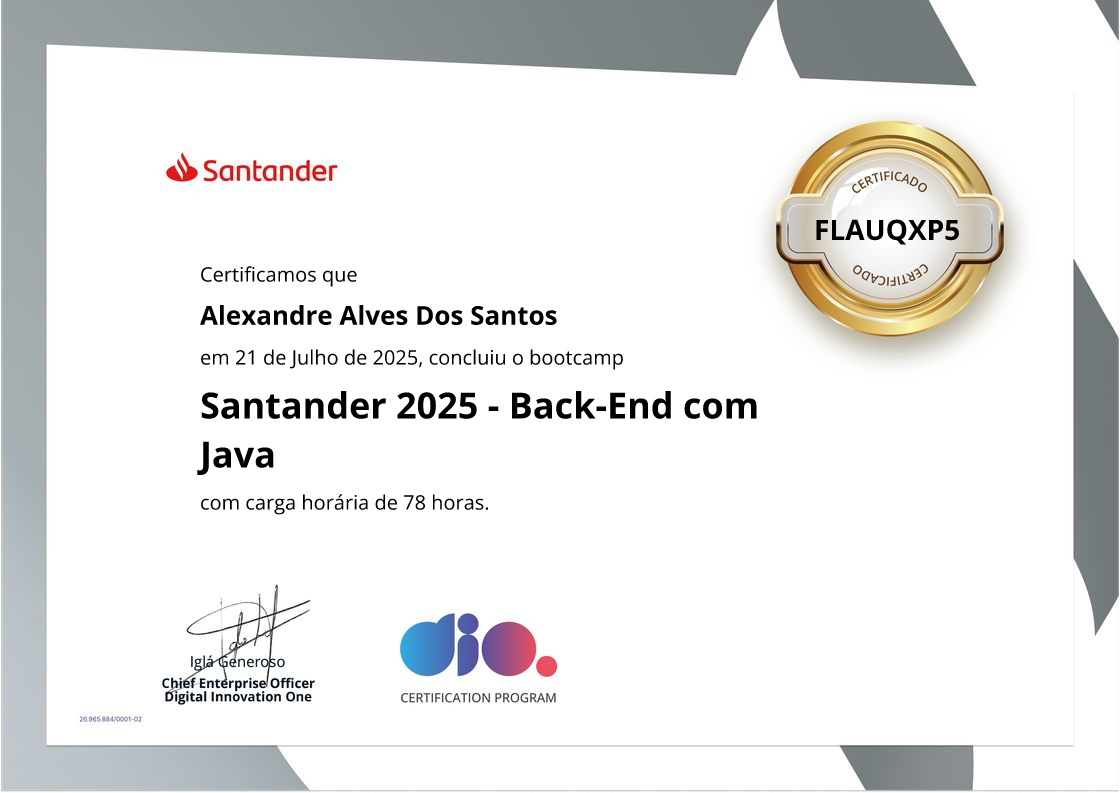certificate of Santander 2025 - Back-End com Java