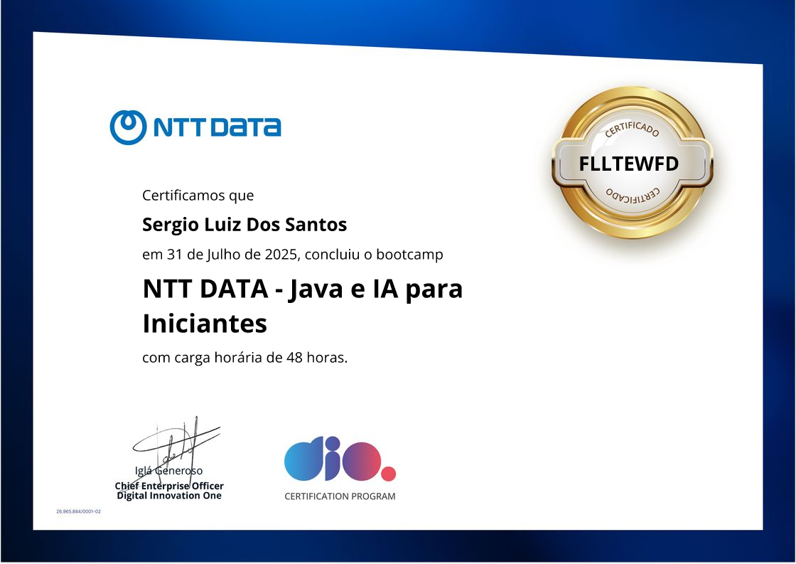 certificate of NTT DATA - Java e IA para Iniciantes