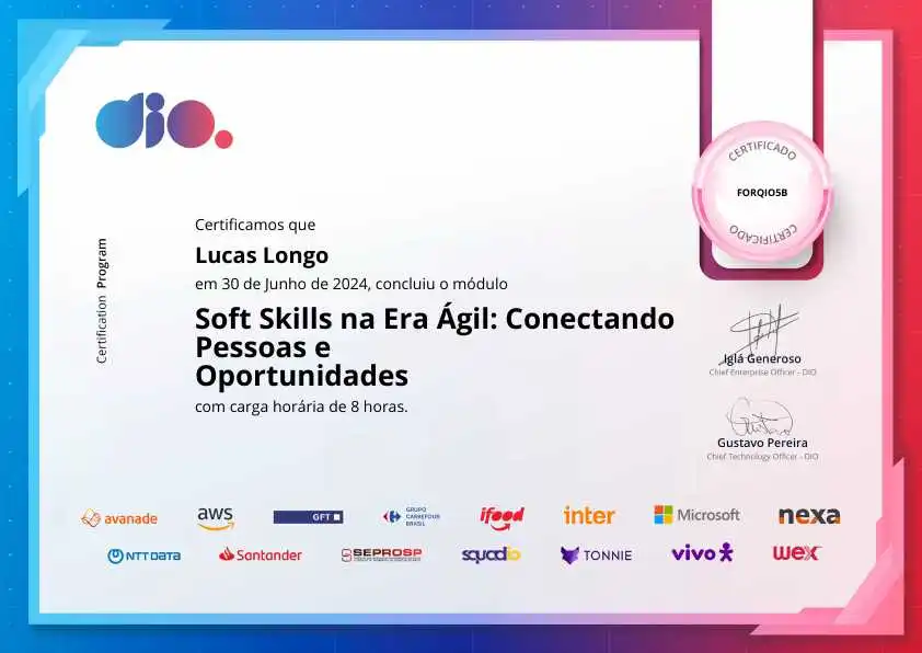 certificate of Soft Skills na Era Ágil: Conectando Pessoas e Oportunidades