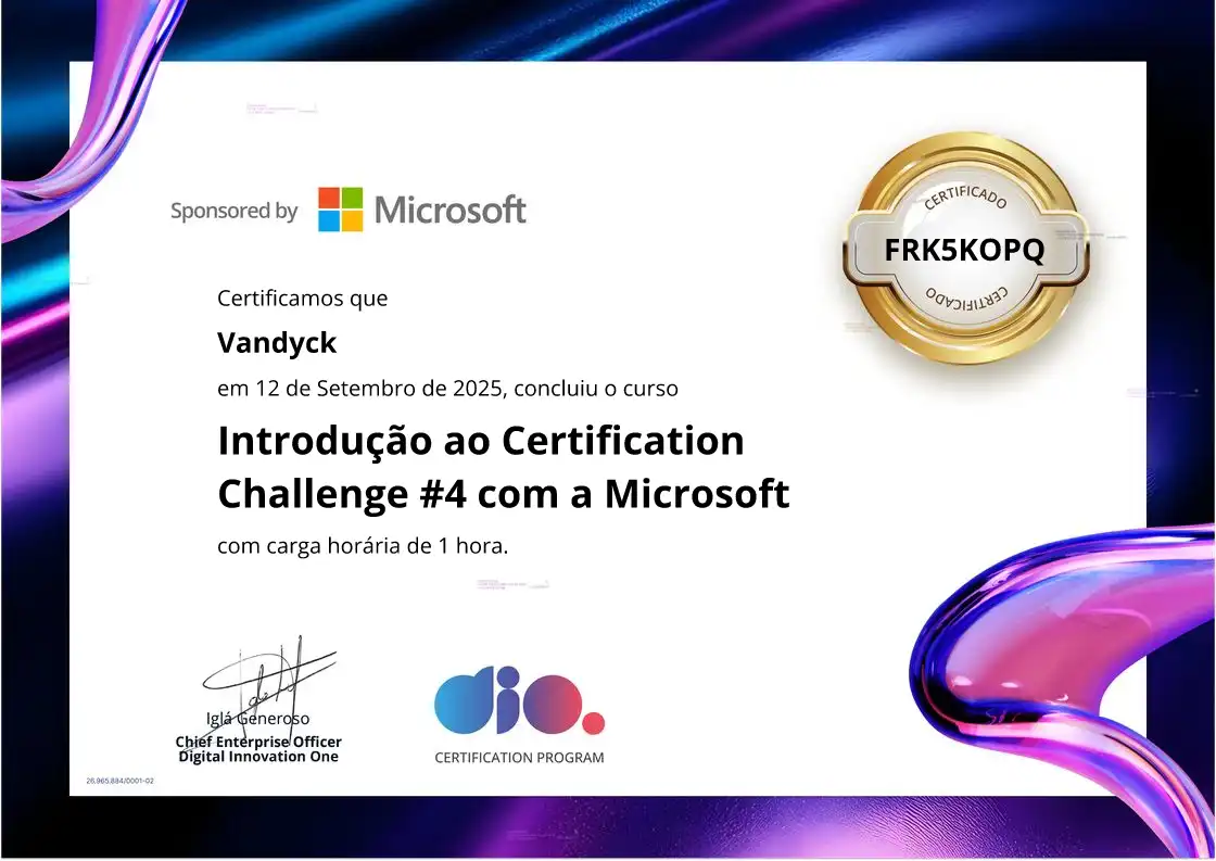 certificate of Introdução ao Certification Challenge #4 com a Microsoft