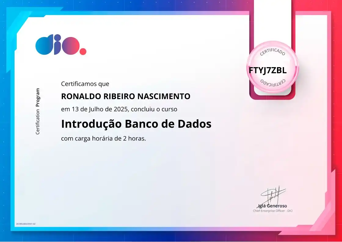 certificate of Introdução Banco de Dados