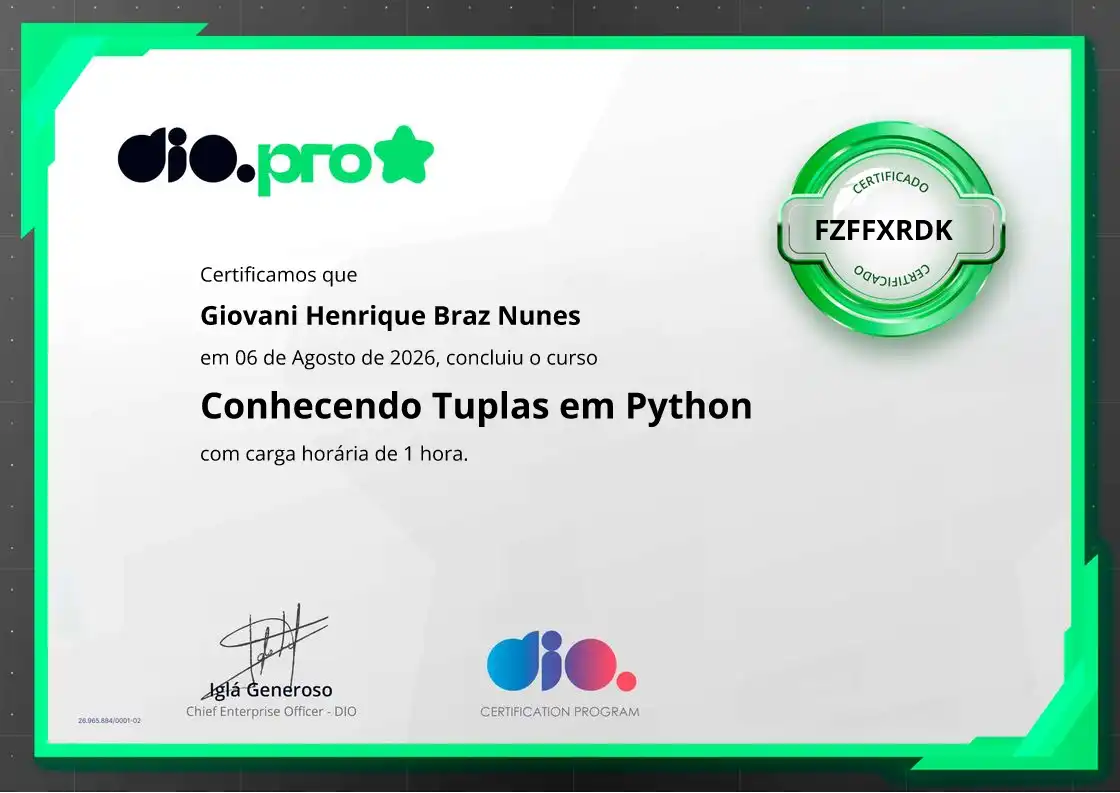 certificate of Conhecendo Tuplas em Python
