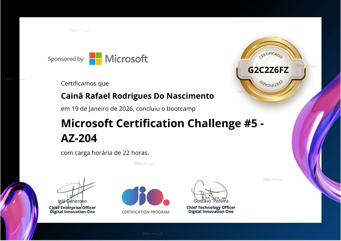 certificate of Microsoft Certification Challenge #5 - AZ-204