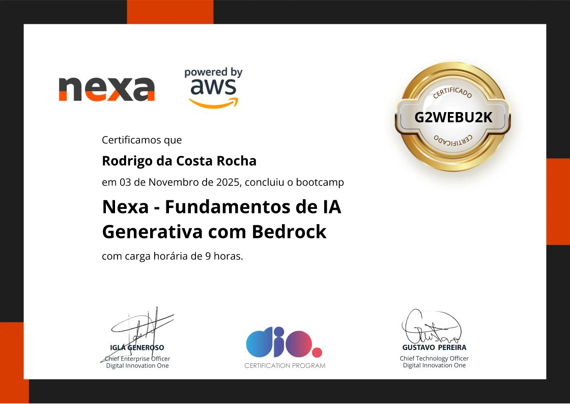 certificate of Nexa - Fundamentos de IA Generativa com Bedrock