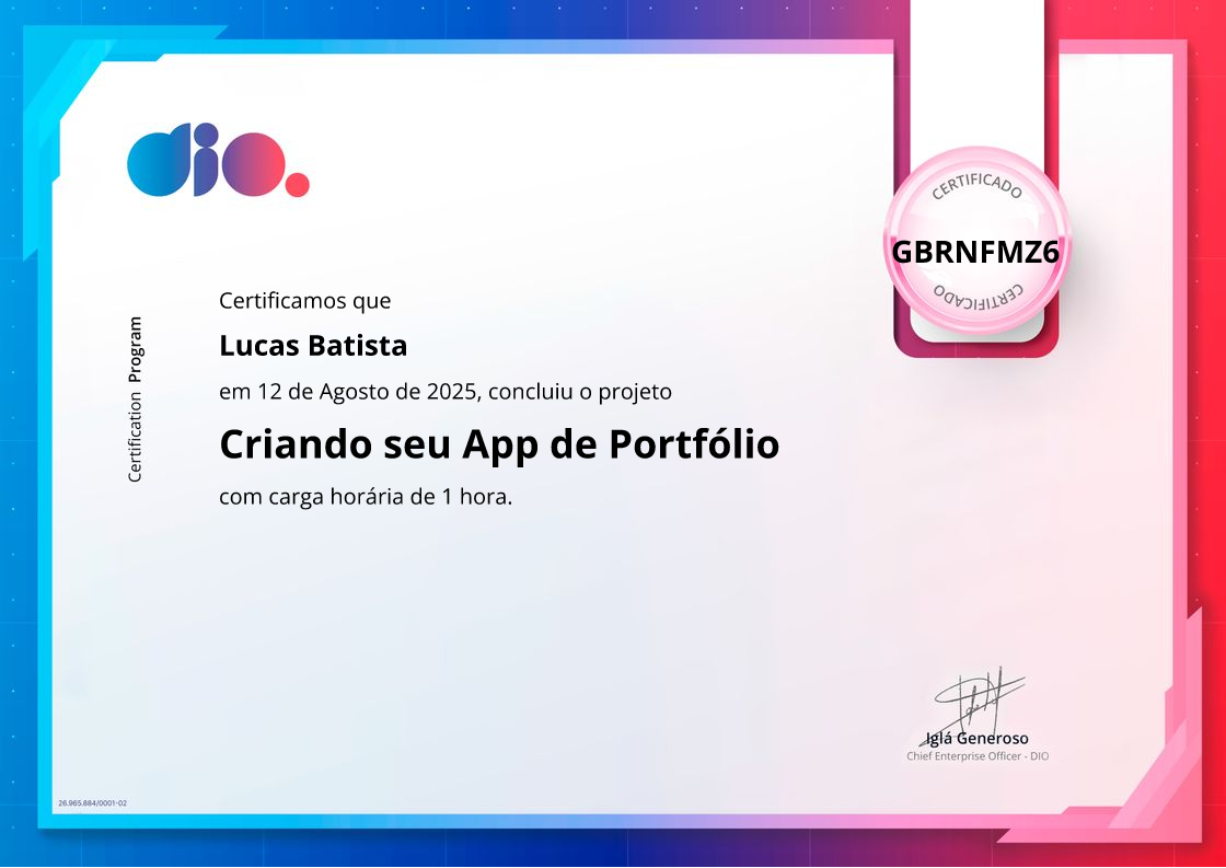 certificate of Criando seu App de Portfólio