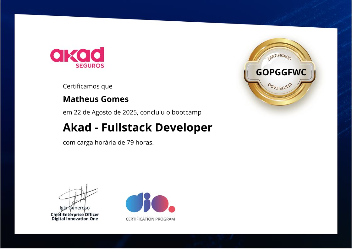 certificate of Akad - Fullstack Developer