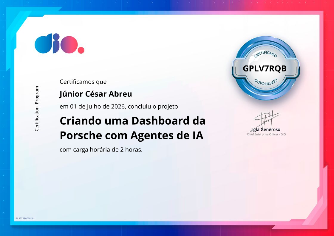 certificate of Criando uma Dashboard da Porsche com Agentes de IA
