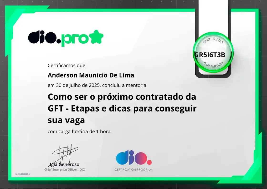 certificate of Como ser o próximo contratado da GFT - Etapas e dicas para conseguir sua vaga
