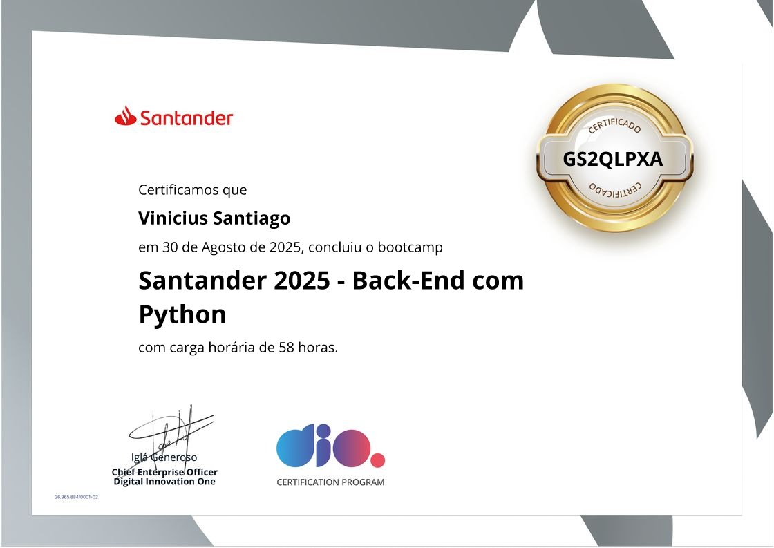 certificate of Santander 2025 - Back-End com Python