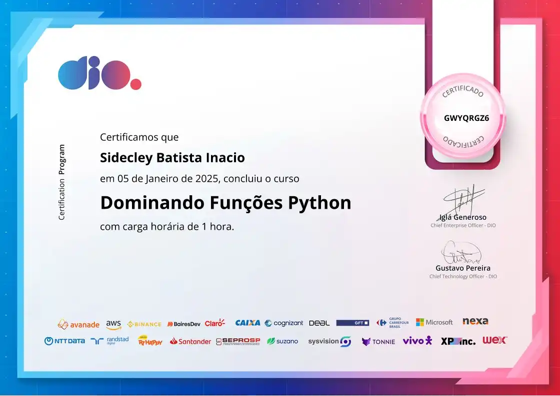 certificate of Dominando Funções Python