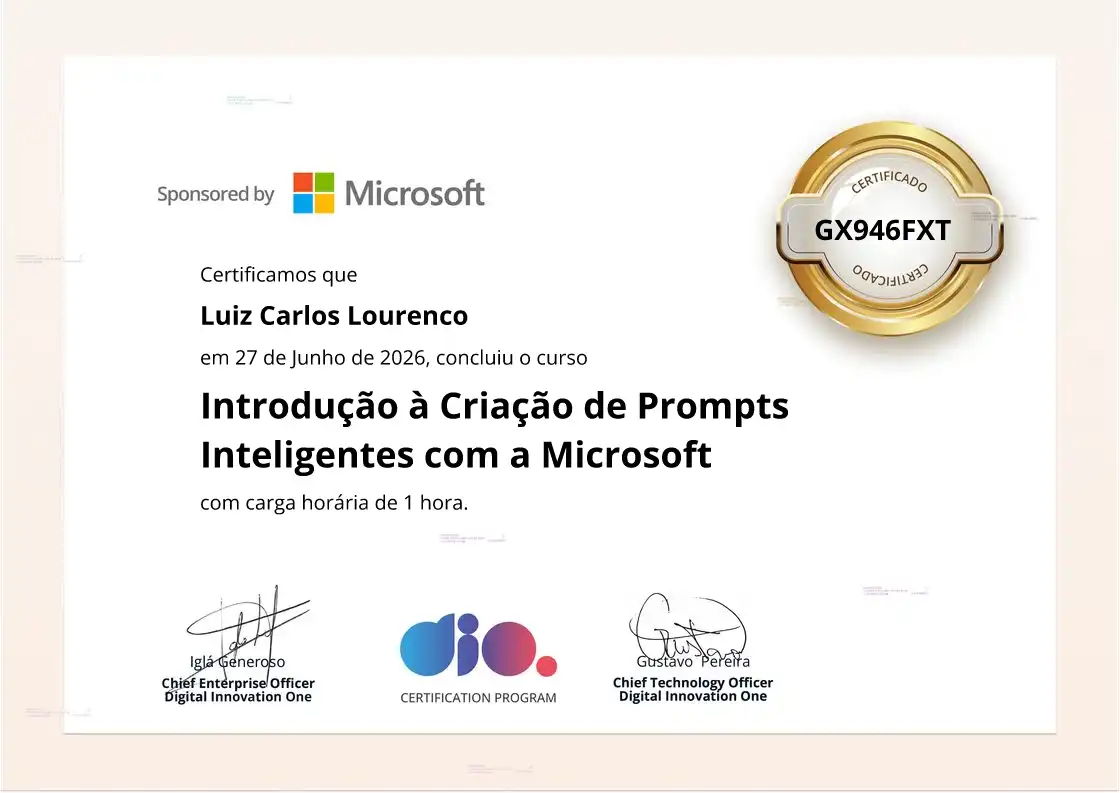 certificate of Introdução à Criação de Prompts Inteligentes com a Microsoft