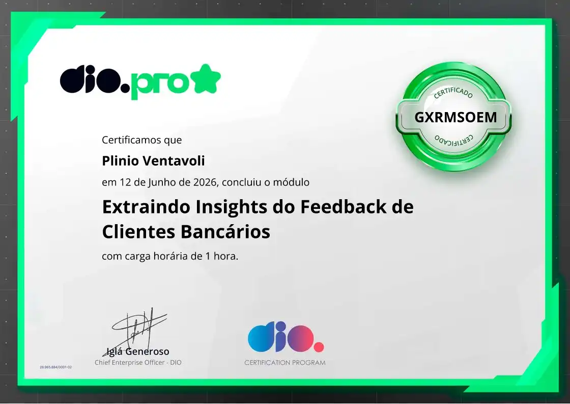 certificate of Extraindo Insights do Feedback de Clientes Bancários