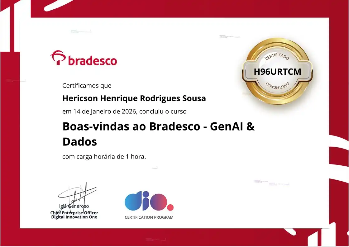 certificate of Boas-vindas ao Bradesco - GenAI & Dados