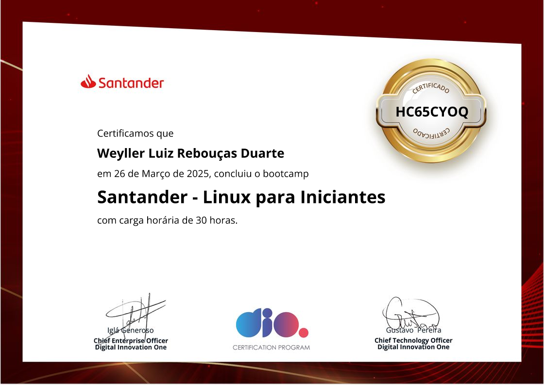 certificate of Santander - Linux para Iniciantes