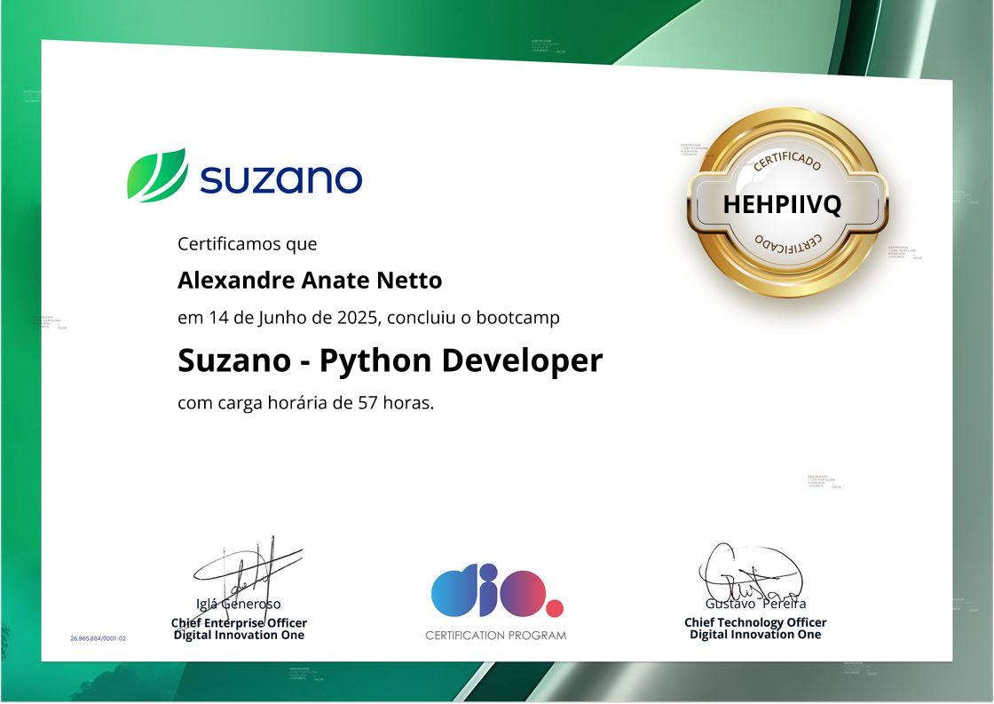certificate of Suzano - Python Developer