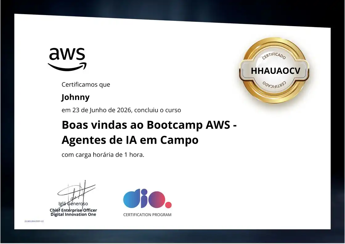 certificate of Boas vindas ao Bootcamp AWS - Agentes de IA em Campo
