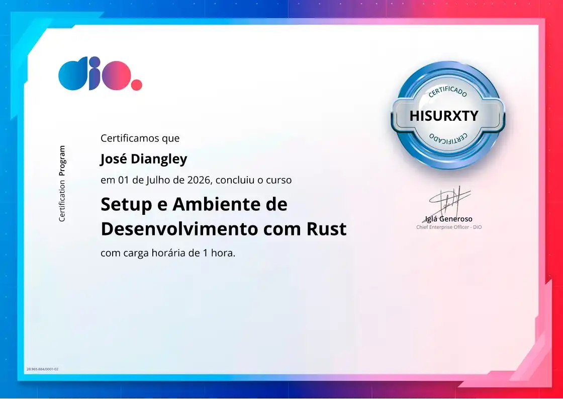 certificate of Setup e Ambiente de Desenvolvimento com Rust