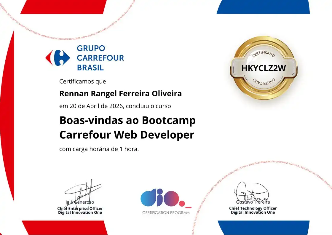certificate of Boas-vindas ao Bootcamp Carrefour Web Developer