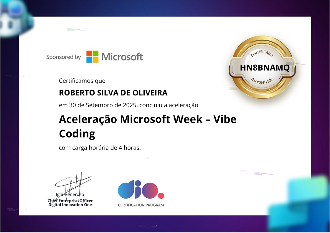 certificate of Aceleração Microsoft Week – Vibe Coding