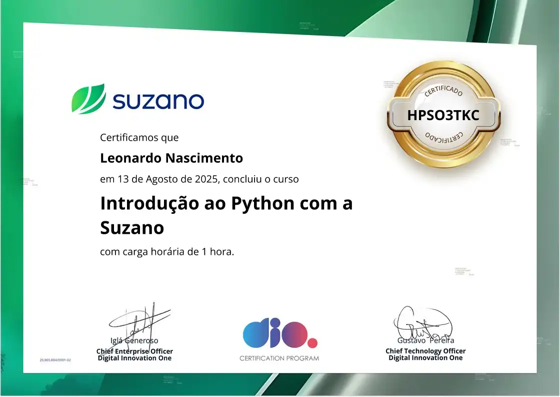 certificate of Introdução ao Python com a Suzano