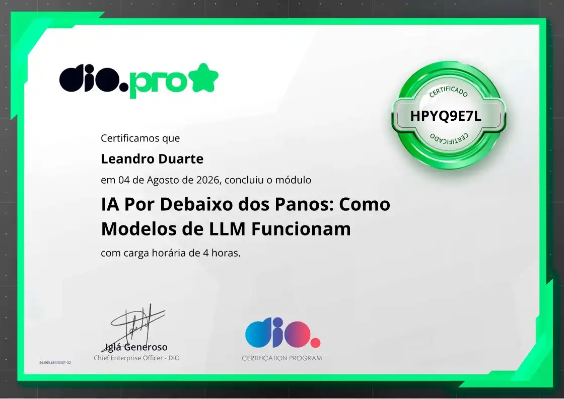 certificate of IA Por Debaixo dos Panos: Como Modelos de LLM Funcionam