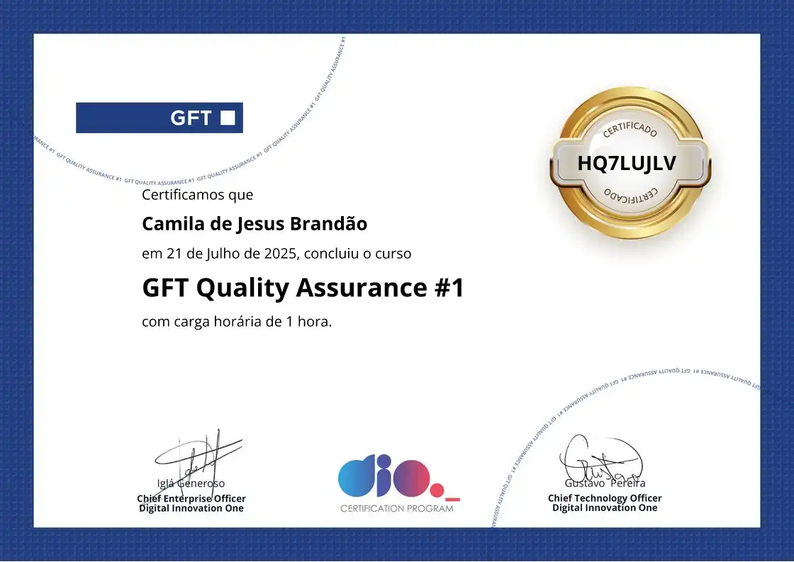certificate of GFT Quality Assurance #1