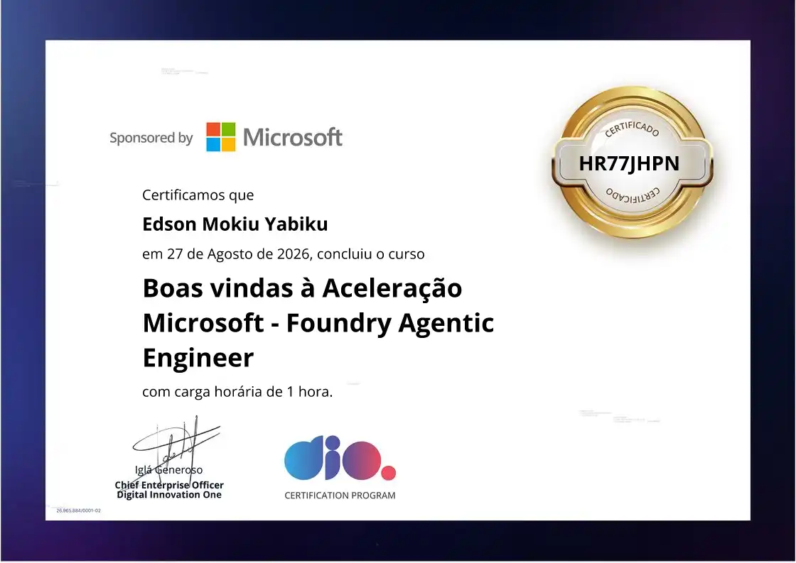 certificate of Boas vindas à Aceleração Microsoft - Foundry Agentic Engineer