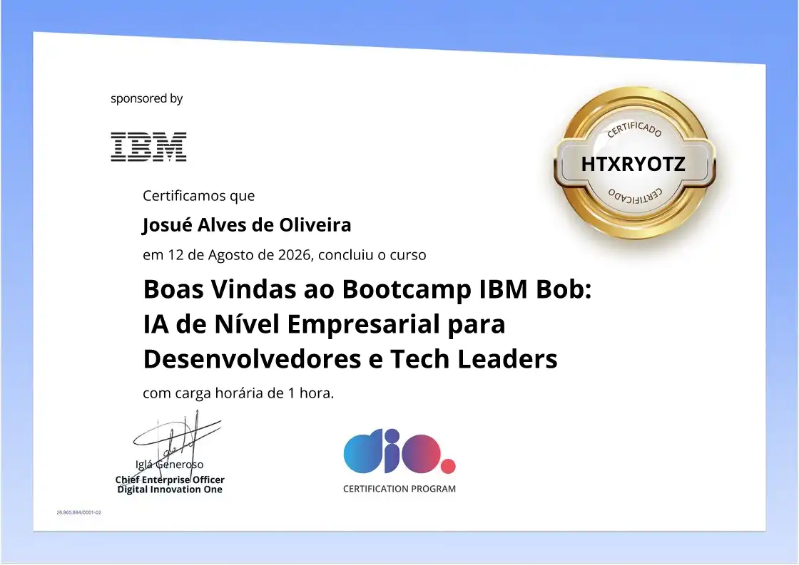certificate of Boas Vindas ao Bootcamp IBM Bob: IA de Nível Empresarial para Desenvolvedores e Tech Leaders