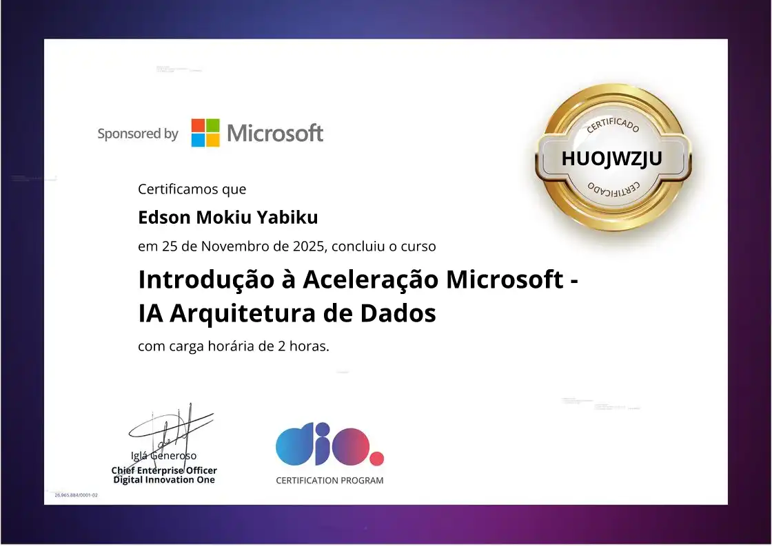 certificate of Introdução à Aceleração Microsoft - IA Arquitetura de Dados