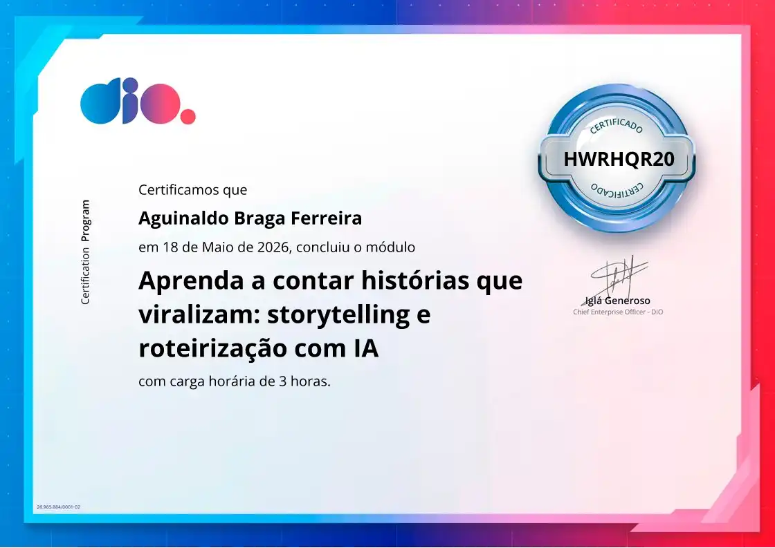 certificate of Aprenda a contar histórias que viralizam: storytelling e roteirização com IA