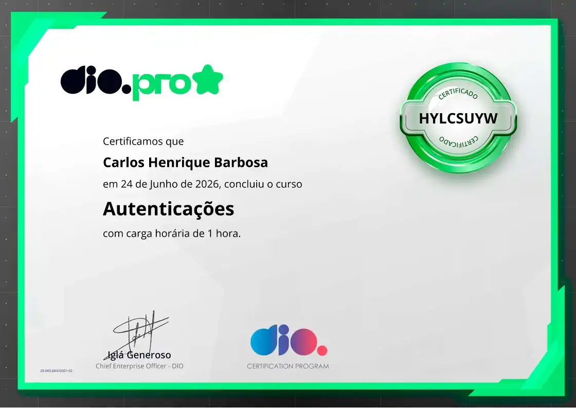 certificate of Autenticações