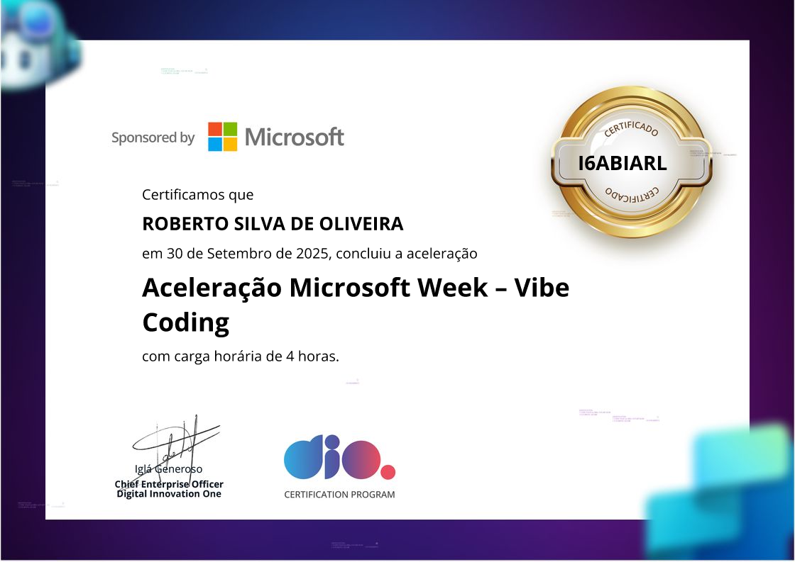 certificate of Aceleração Microsoft Week – Vibe Coding