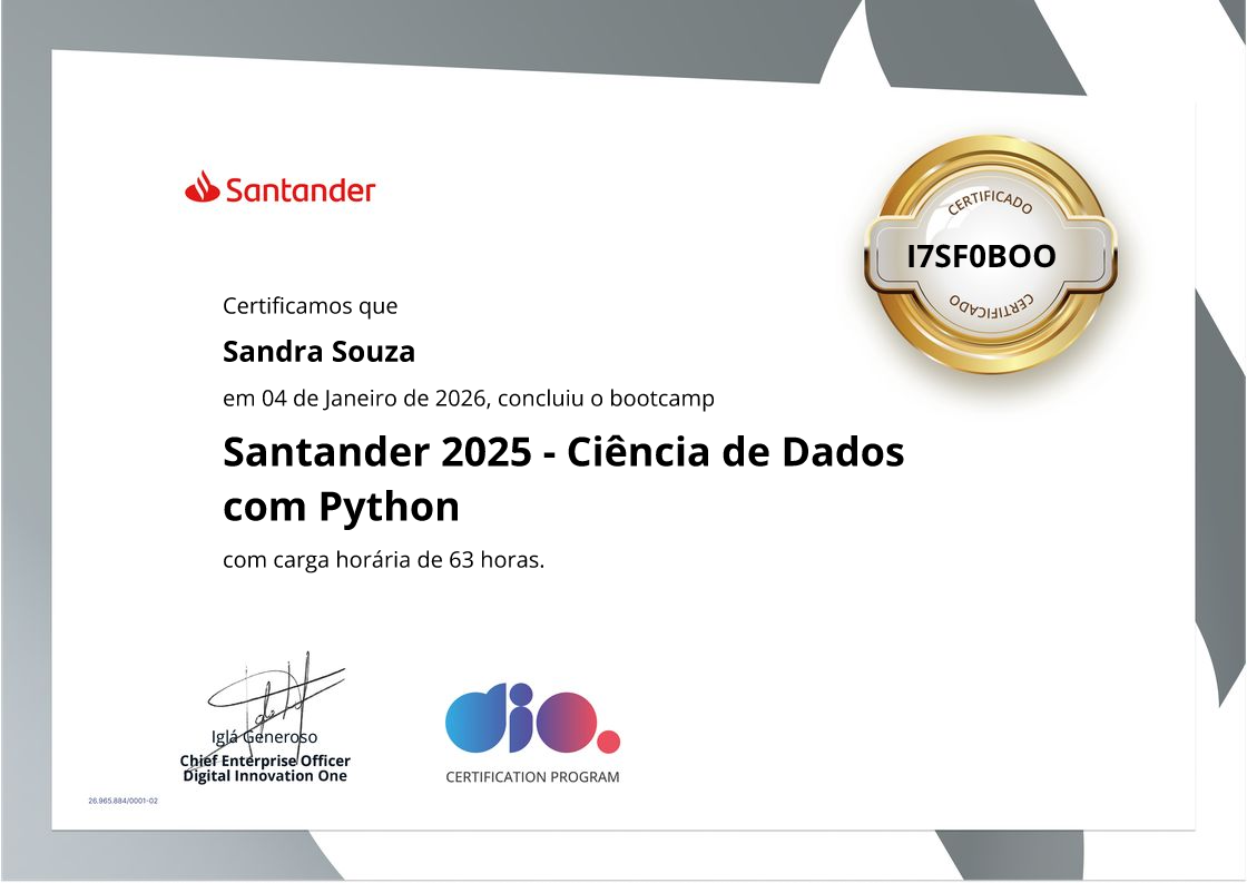 certificate of Santander 2025 - Ciência de Dados com Python