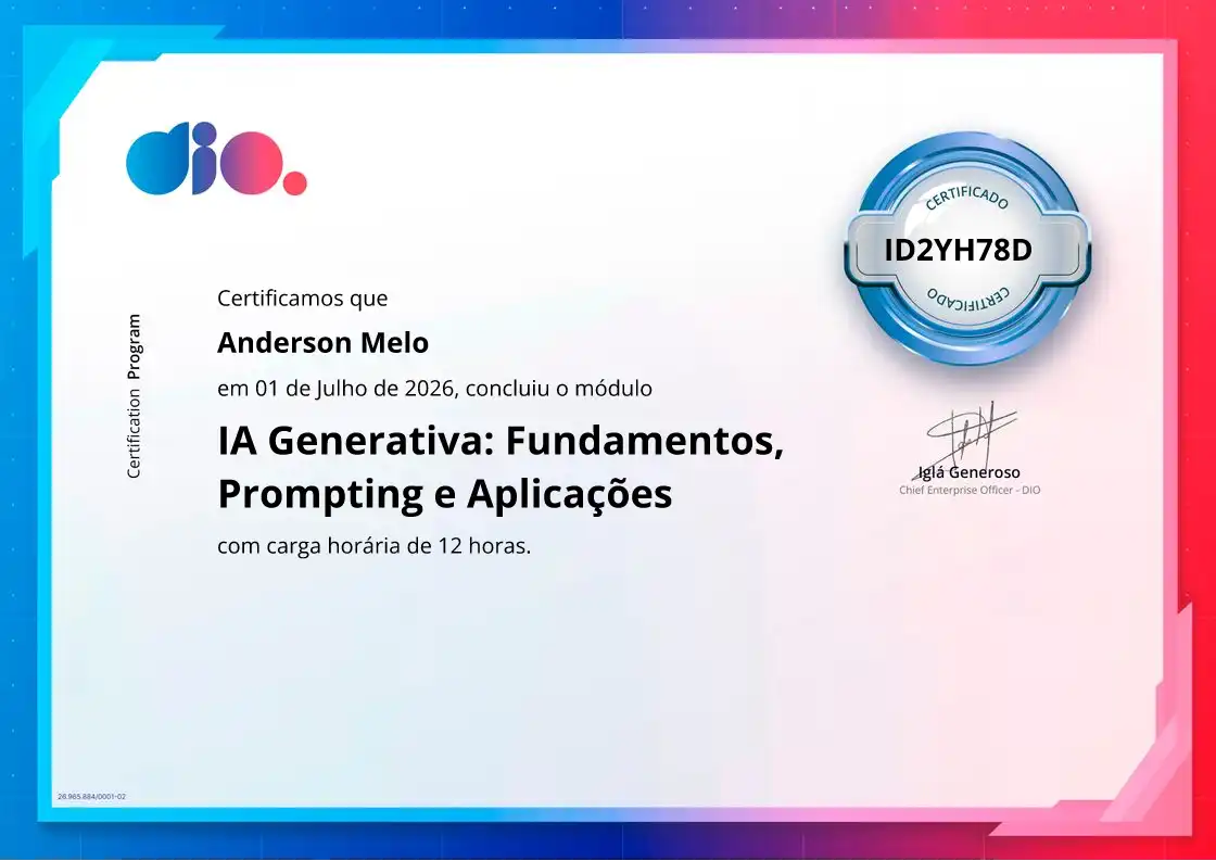 certificate of IA Generativa: Fundamentos, Prompting e Aplicações