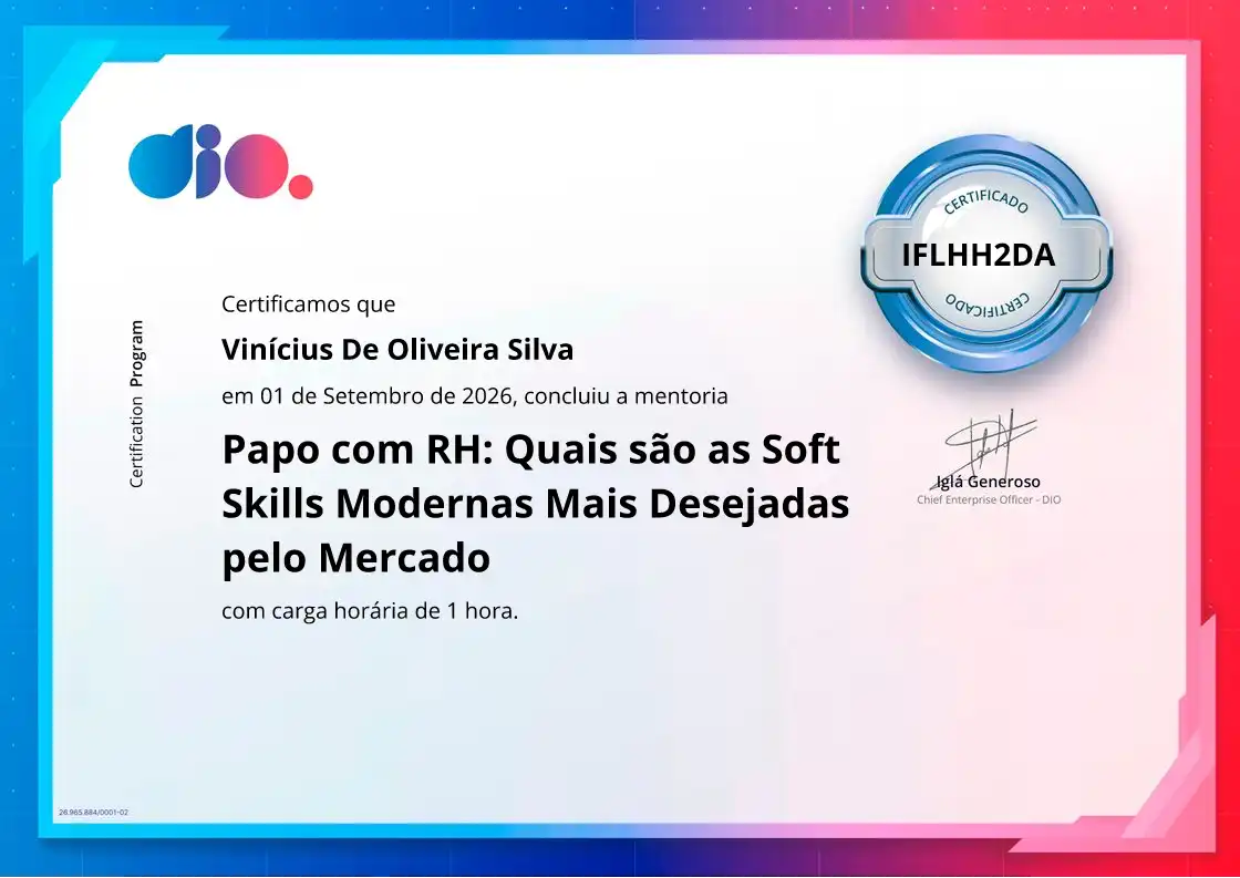 certificate of Papo com RH: Quais são as Soft Skills Modernas Mais Desejadas pelo Mercado
