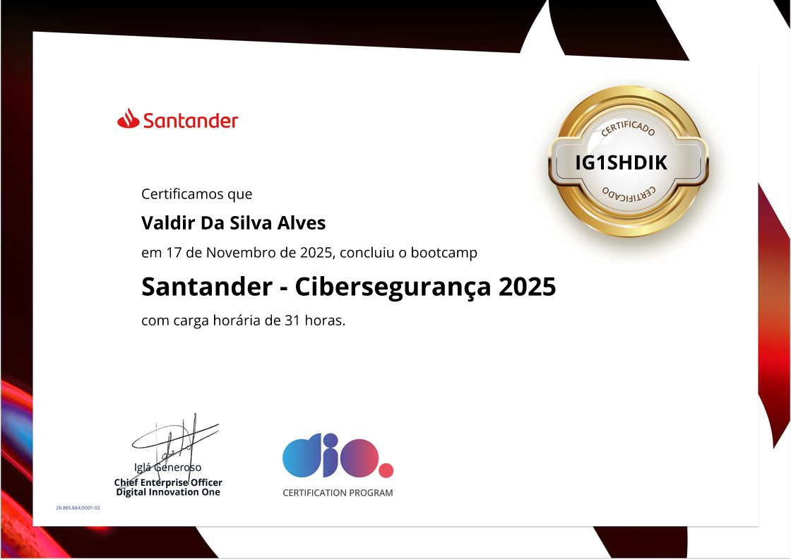 certificate of Santander - Cibersegurança 2025