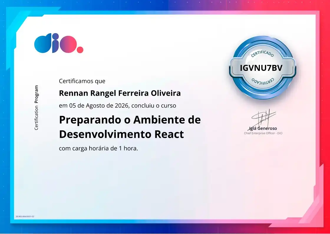 certificate of Preparando o Ambiente de Desenvolvimento React