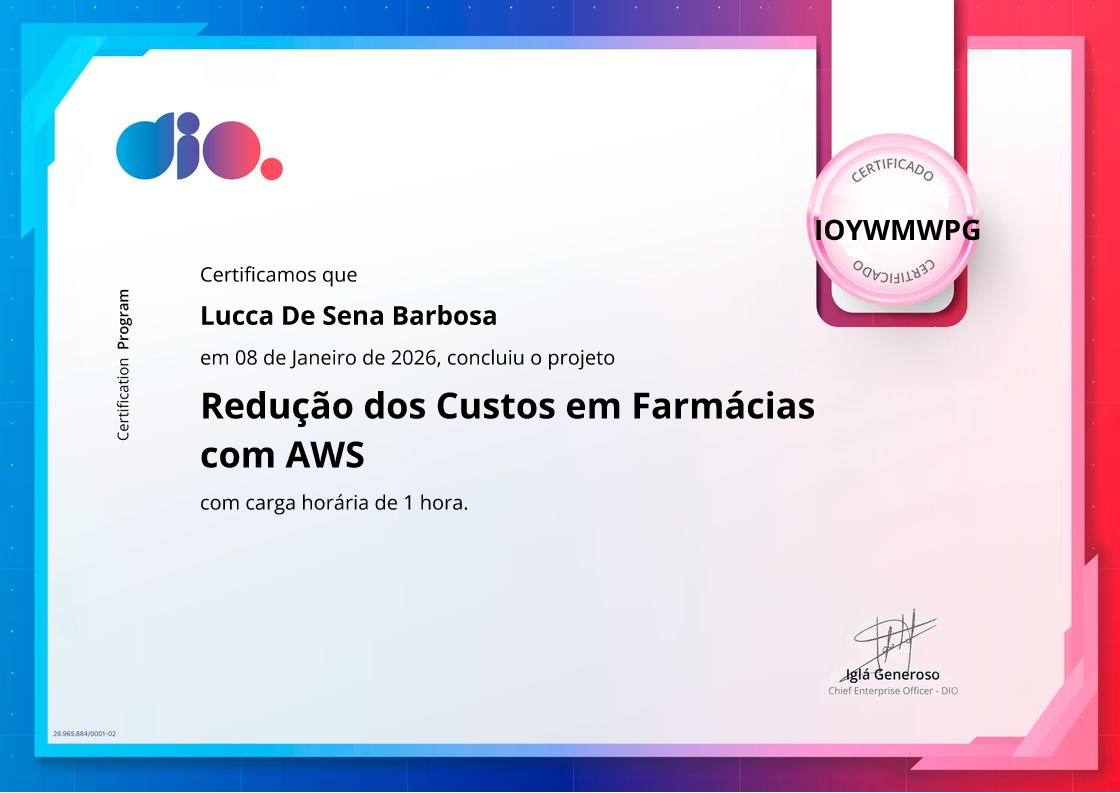 certificate of Redução dos Custos em Farmácias com AWS