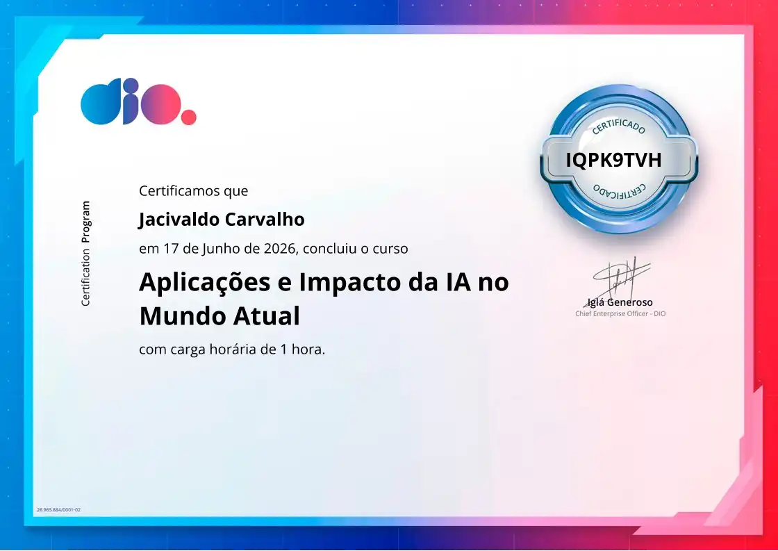 certificate of Aplicações e Impacto da IA no Mundo Atual