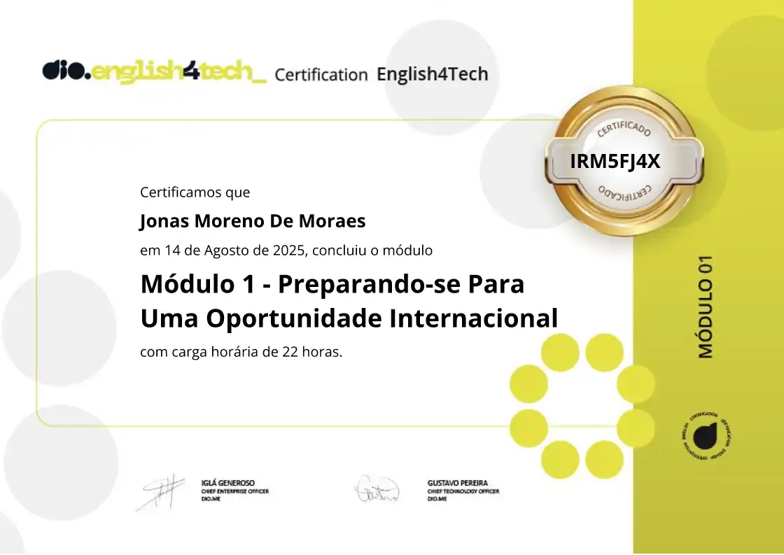 certificate of Módulo 1 - Preparando-se Para Uma Oportunidade Internacional