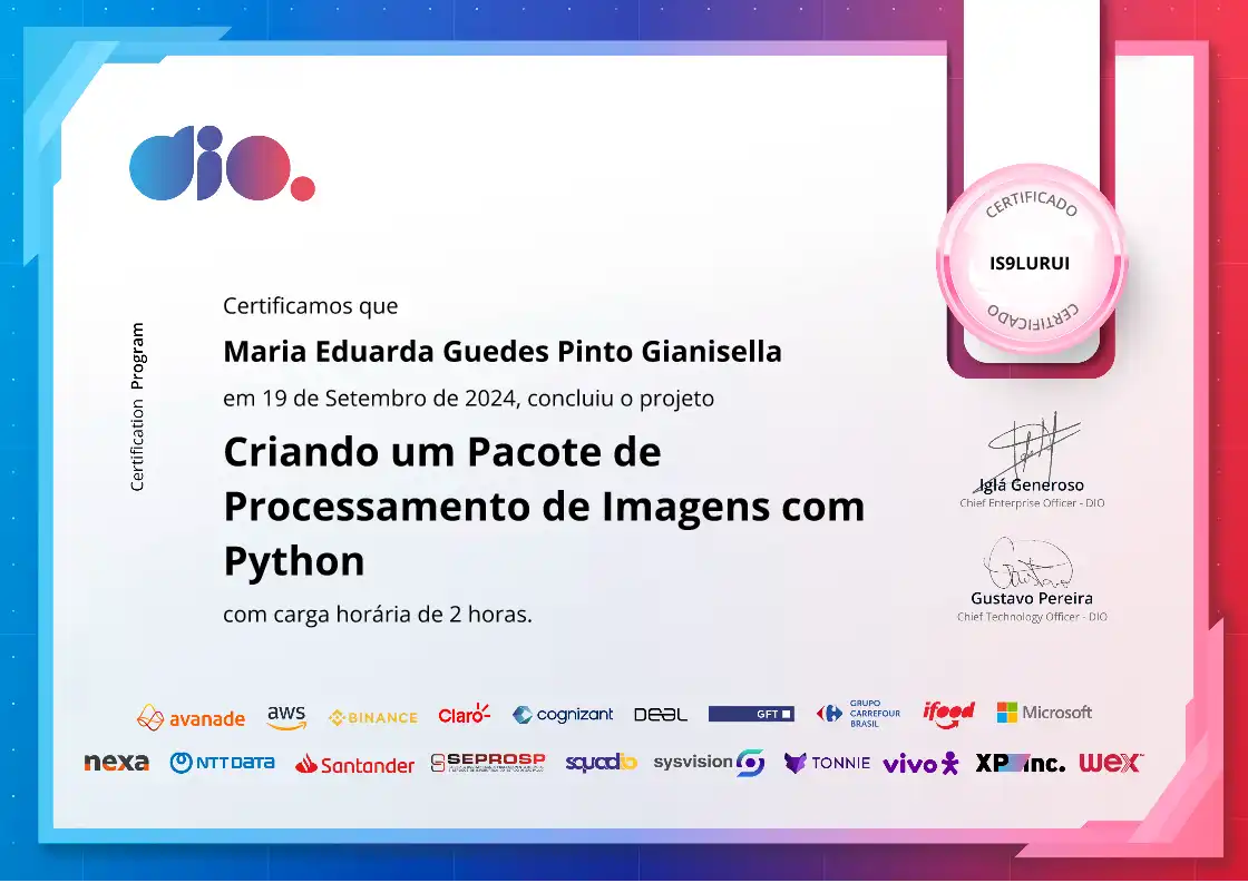 certificate of Criando um Pacote de Processamento de Imagens com Python