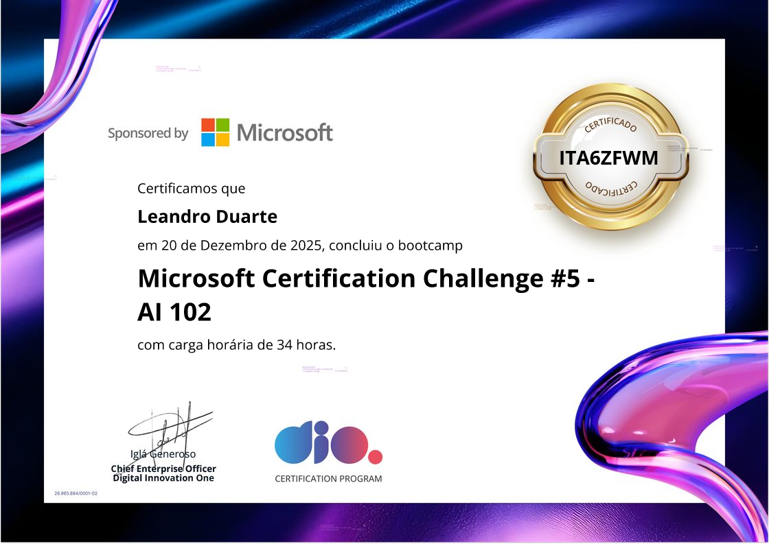 certificate of Microsoft Certification Challenge #5 - AI 102