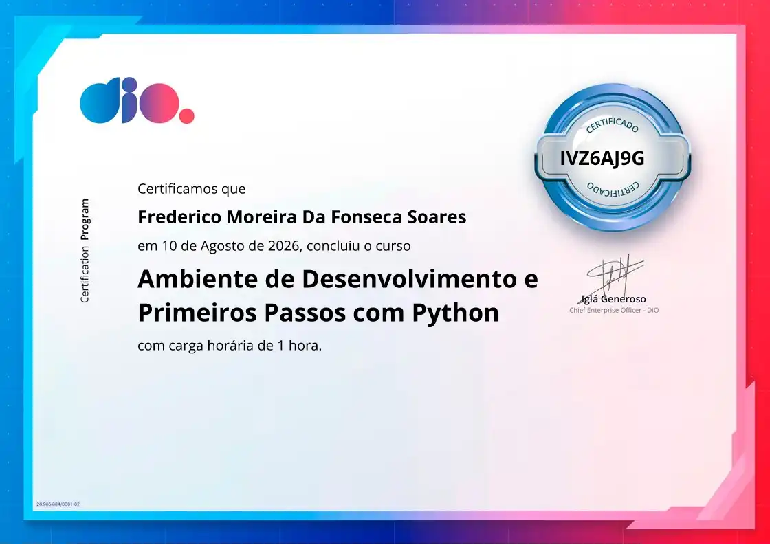 certificate of Ambiente de Desenvolvimento e Primeiros Passos com Python