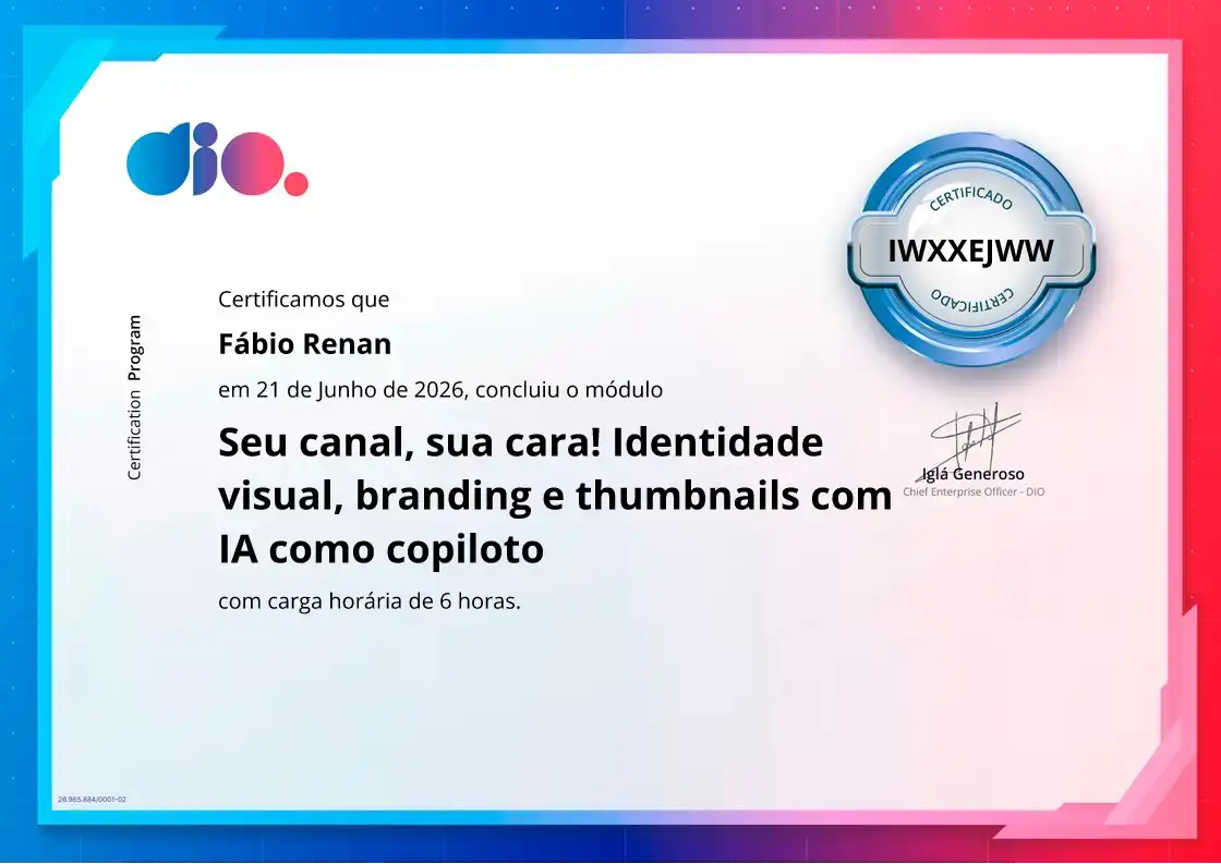 certificate of Seu canal, sua cara! Identidade visual, branding e thumbnails com IA como copiloto