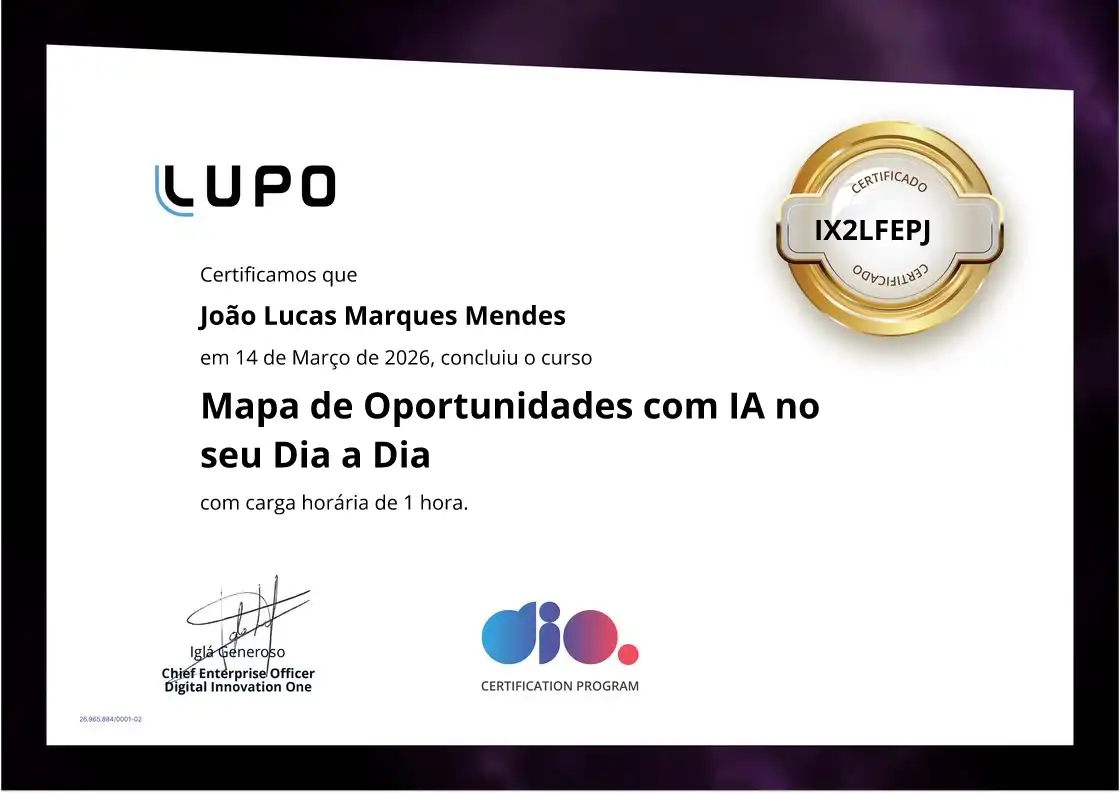 certificate of Mapa de Oportunidades com IA no seu Dia a Dia