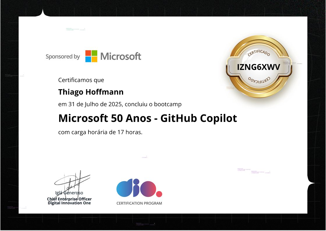 certificate of Microsoft 50 Anos - GitHub Copilot