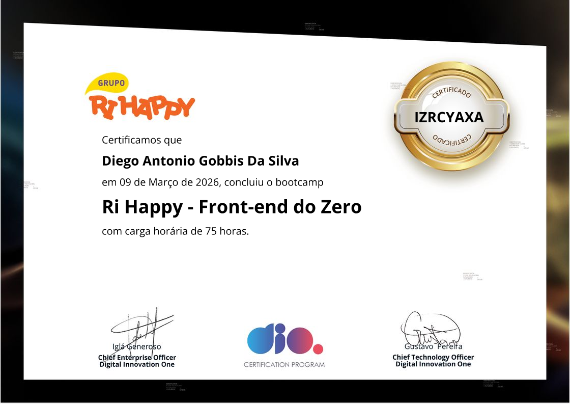 certificate of Ri Happy - Front-end do Zero