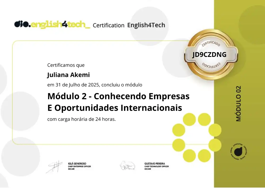 certificate of Módulo 2 - Conhecendo Empresas E Oportunidades Internacionais
