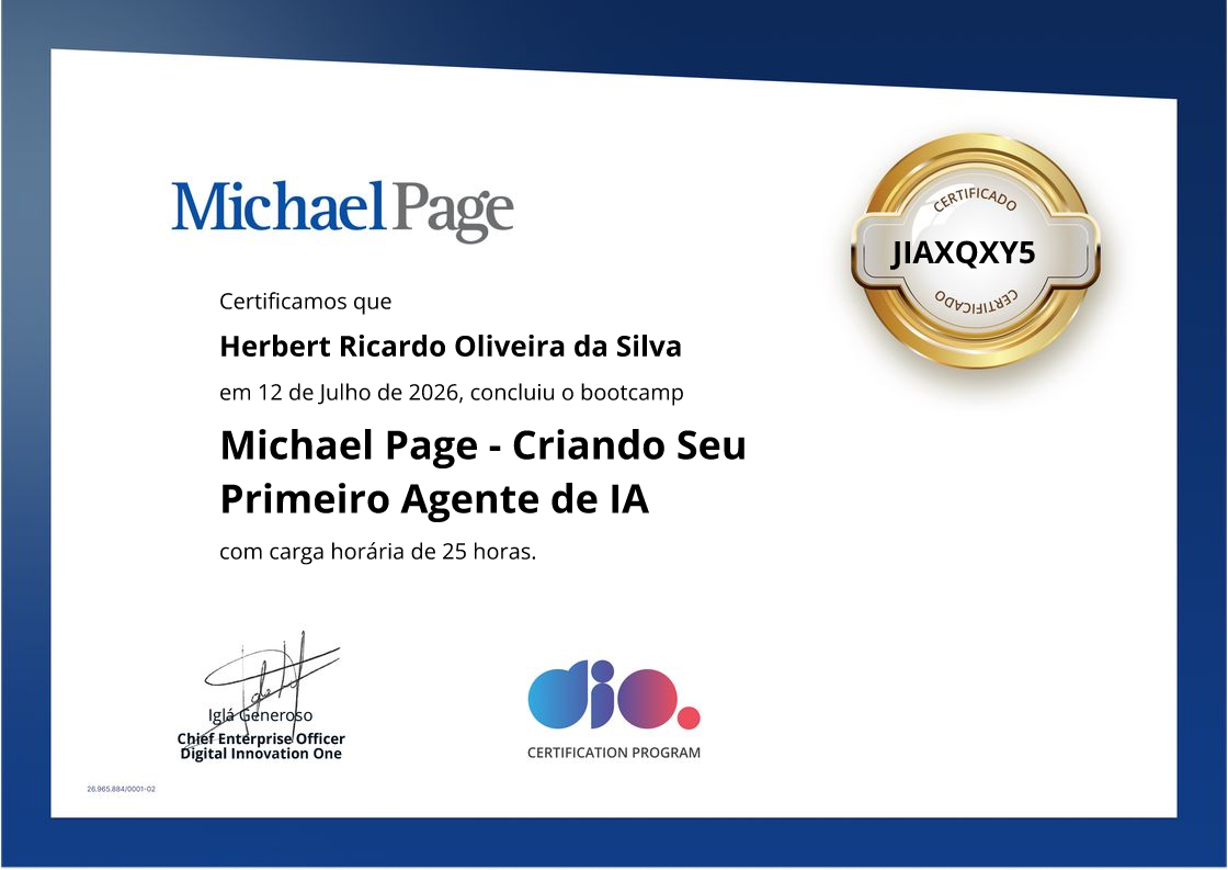 certificate of Michael Page - Criando Seu Primeiro Agente de IA