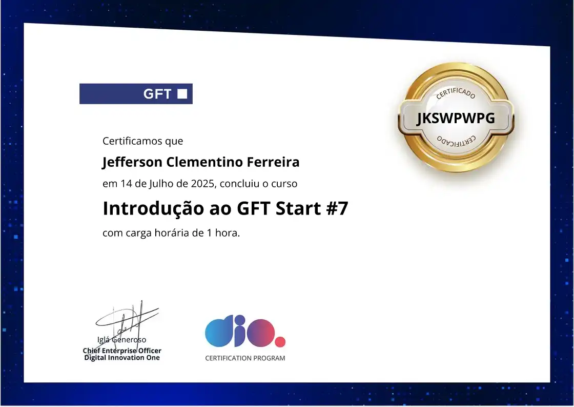 certificate of Introdução ao GFT Start #7